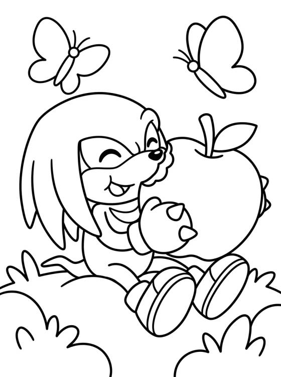 Desenho de Knuckles Comendo Frutas para colorir e imprimir grátis