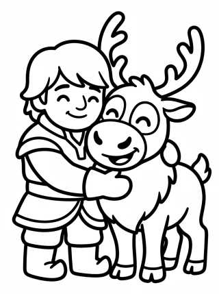 Desenho de Kristoff Abraçando o Sven para colorir e imprimir grátis
