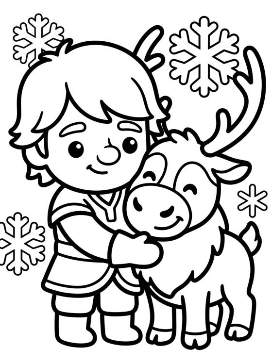 Desenho de Kristoff Abraçando o Sven Fofo para colorir e imprimir grátis