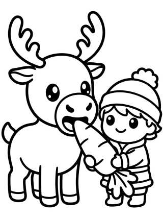 Desenho de Kristoff Alimentando Sven com Cenoura para colorir e imprimir grátis