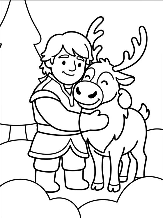 Desenho de Kristoff e Sven Abraçados Fofos para colorir e imprimir grátis