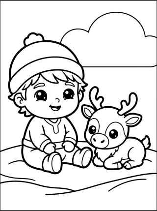 Desenho de Kristoff e Sven Bebê Kawaii para colorir e imprimir grátis