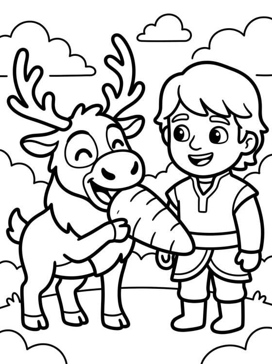 Kristoff e Sven Comendo Cenoura para colorir Desenho de Kristoff e Sven Comendo Cenoura para colorir e imprimir grátis