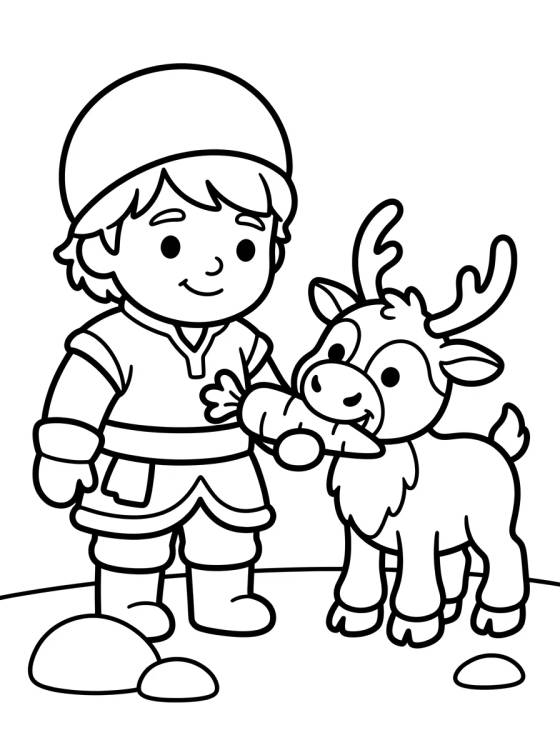 Desenho de Kristoff e Sven Dividindo uma Cenoura para colorir e imprimir grátis