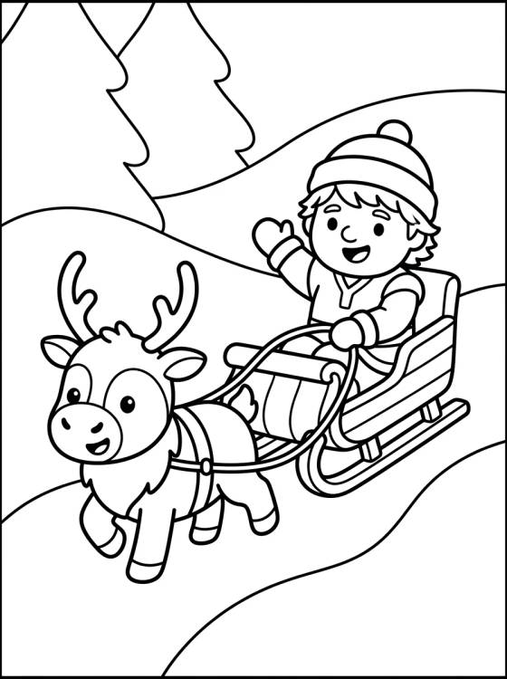 Desenho de Kristoff e Sven no Trenó de Neve para colorir e imprimir grátis