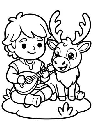 Kristoff Tocando Lúdico Violão com Sven para colorir Desenho de Kristoff Tocando Lúdico Violão com Sven para colorir e imprimir grátis