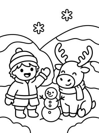 Desenho de Sven e Kristoff Brincando na Neve para colorir e imprimir grátis