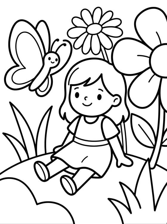 Desenho de Lila Brincando no Parque com Flores para colorir e imprimir grátis