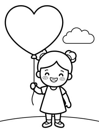 Desenho de Lila Segurando um Balão de Coração para colorir e imprimir grátis