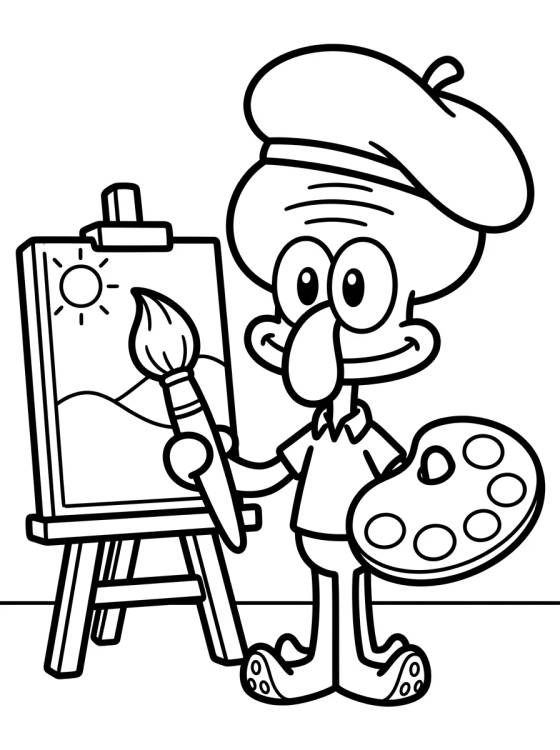 Desenho de Lula Molusco Artista Pintor para colorir e imprimir grátis