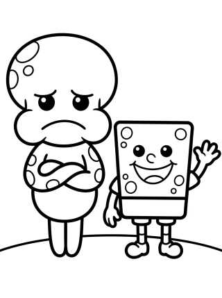 Desenho de Lula Molusco e Bob Esponja Fofos para colorir e imprimir grátis