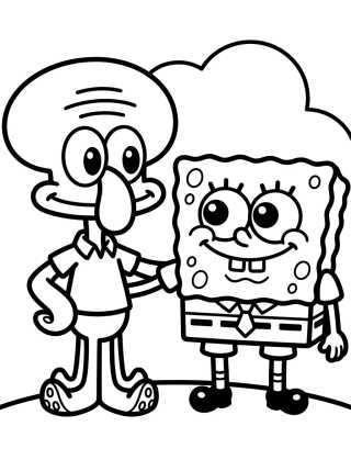Desenho de Lula Molusco e Bob Esponja Fofos para colorir e imprimir grátis