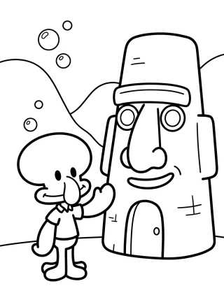 Desenho de Lula Molusco na Casa de Moai para colorir e imprimir grátis
