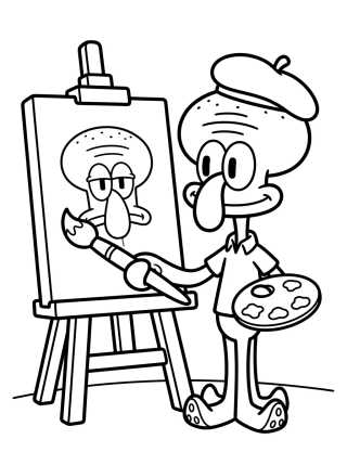 Lula Molusco Pintando um Quadro para colorir Desenho de Lula Molusco Pintando um Quadro para colorir e imprimir grátis