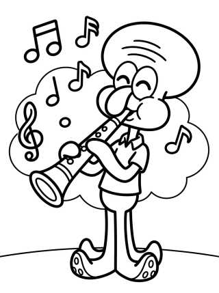 Lula Molusco Tocando Clarinete para colorir Desenho de Lula Molusco Tocando Clarinete para colorir e imprimir grátis