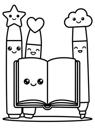 Caderno Fofo com Canetinhas para colorir Desenho de Caderno Fofo com Canetinhas para colorir e imprimir grátis