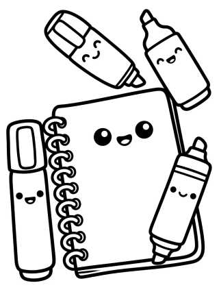 Caderno Fofo e Canetinhas para colorir Desenho de Caderno Fofo e Canetinhas para colorir e imprimir grátis