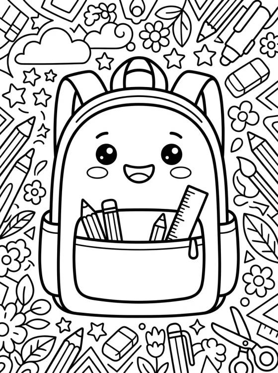 Desenho de Mochila Escolar Sorridente para colorir e imprimir grátis