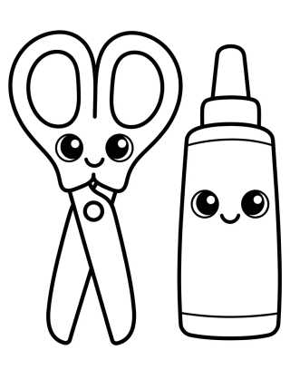 Tesoura e Tubo de Cola Kawaii para colorir Desenho de Tesoura e Tubo de Cola Kawaii para colorir e imprimir grátis