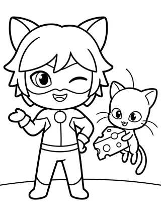 Cat Noir e Kwami Plagg para colorir Desenho de Cat Noir e Kwami Plagg para colorir e imprimir grátis