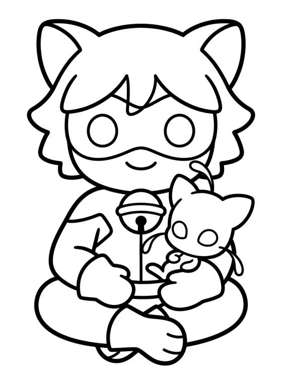 Desenho de Cat Noir e o Kwami Plagg para colorir e imprimir grátis