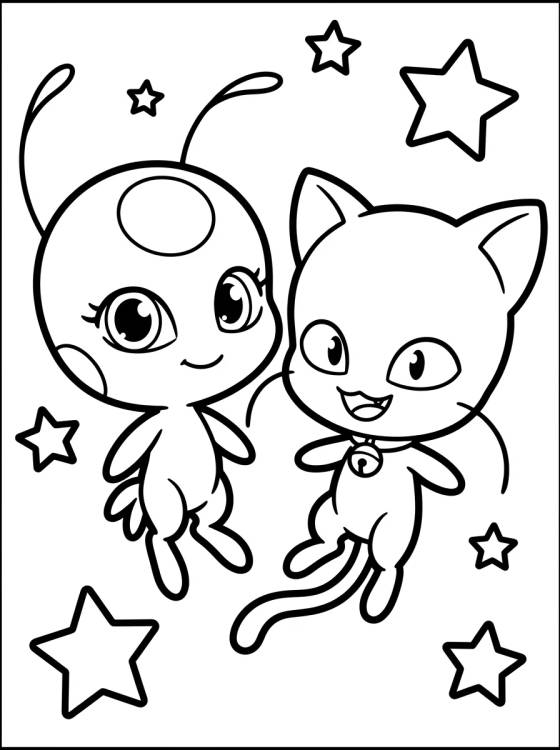 Desenho de Kwamis Tikki e Plagg Fofinhos para colorir e imprimir grátis