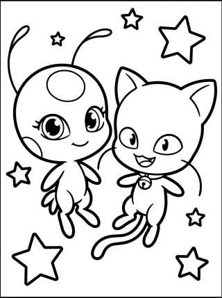 Kwamis Tikki e Plagg Fofinhos para colorir Desenho de Kwamis Tikki e Plagg Fofinhos para colorir e imprimir grátis