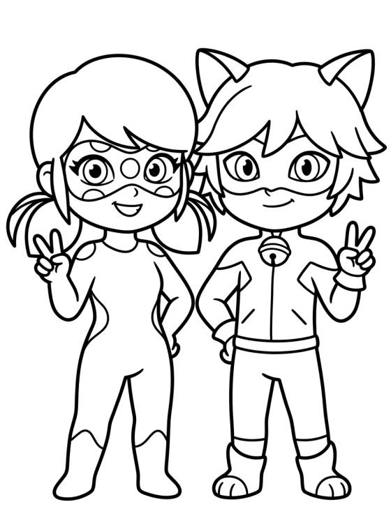 Desenho de Ladybug e Cat Noir Amigos para colorir e imprimir grátis
