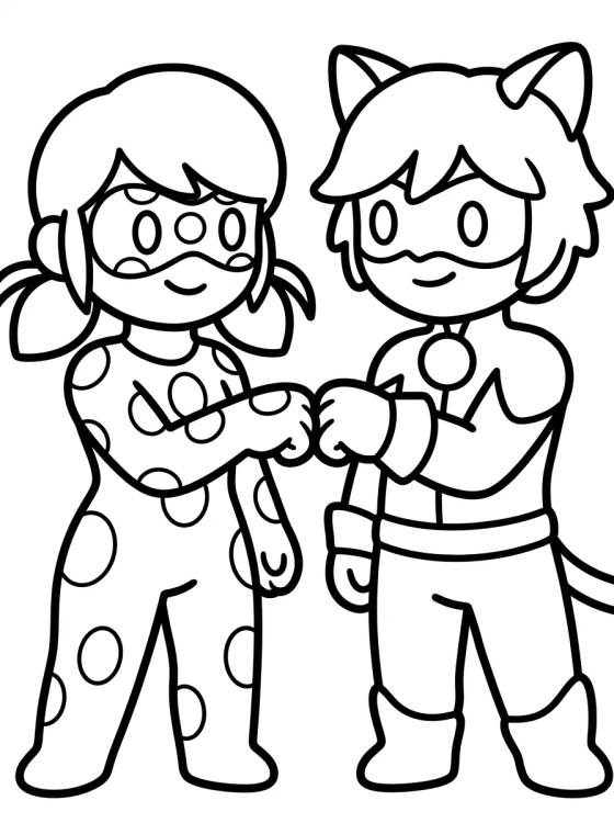Desenho de Ladybug e Cat Noir Juntos para colorir e imprimir grátis