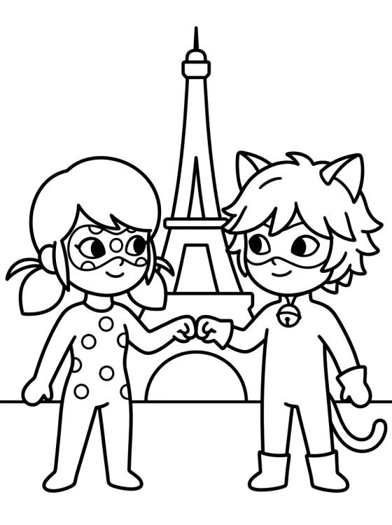 Ladybug e Cat Noir Juntos para colorir Desenho de Ladybug e Cat Noir Juntos para colorir e imprimir grátis