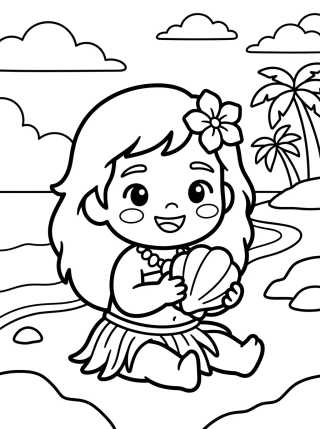 Desenho de Moana Bebê na Praia para colorir e imprimir grátis
