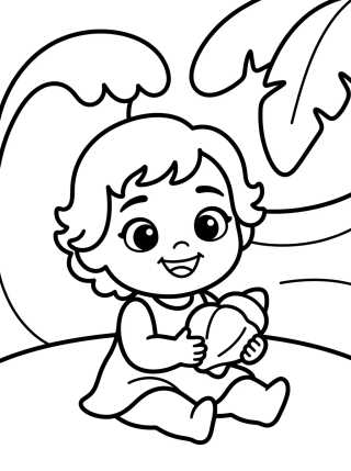 Desenho de Moana Bebê no Oceano para colorir e imprimir grátis
