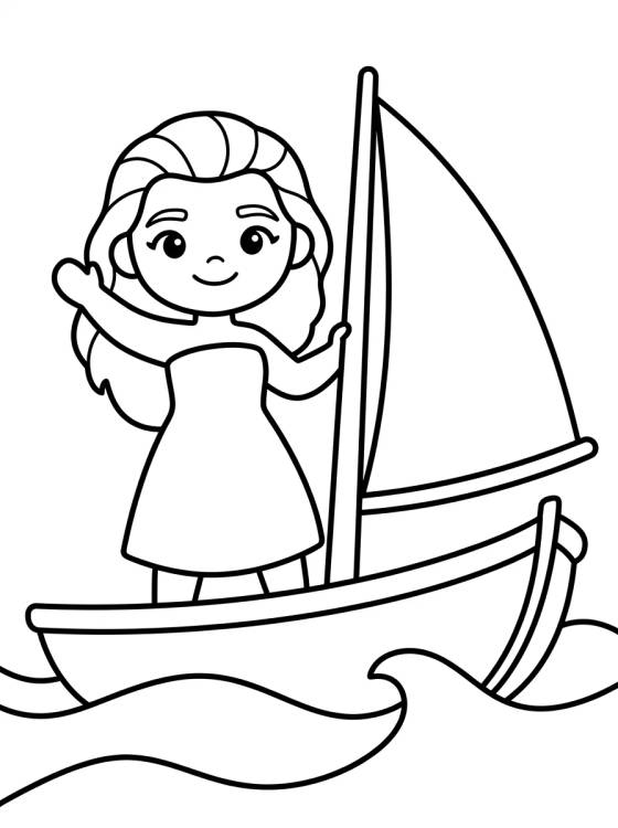 Desenho de Moana Navegando no Barco para colorir e imprimir grátis