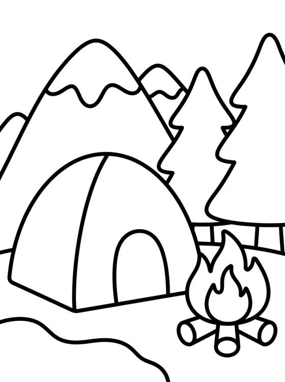 Desenho de Acampamento ao Pé da Montanha para colorir e imprimir grátis