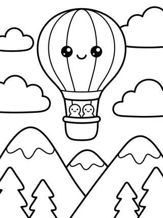 Desenho de Balão Voando sobre as Montanhas para colorir e imprimir grátis