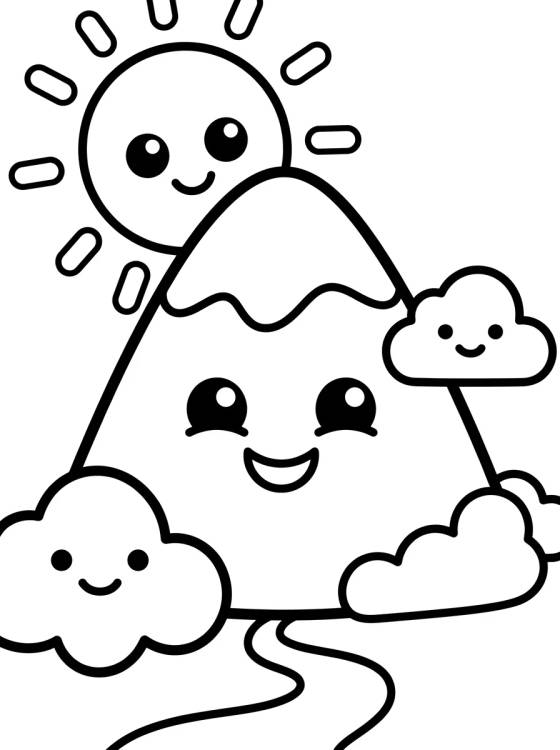 Desenho de Montanha Kawaii Sorridente para colorir e imprimir grátis