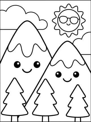 Montanhas Nevadas Sorridentes para colorir Desenho de Montanhas Nevadas Sorridentes para colorir e imprimir grátis