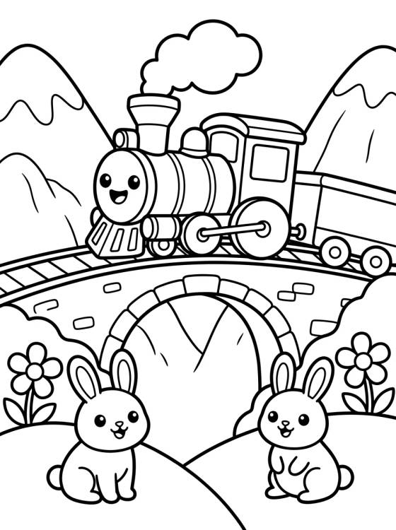 Desenho de Trem Passeando pelas Montanhas para colorir e imprimir grátis