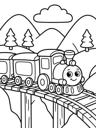 Desenho de Trenzinho Passeando na Montanha para colorir e imprimir grátis