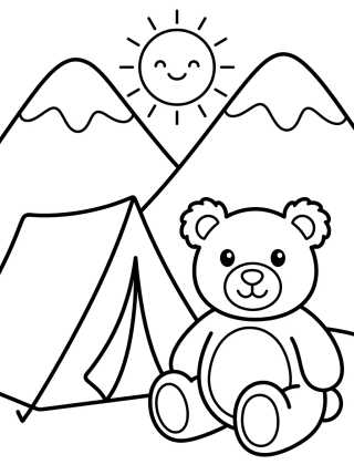 Ursinho Acampando na Montanha para colorir Desenho de Ursinho Acampando na Montanha para colorir e imprimir grátis