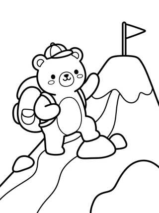 Desenho de Ursinho Escalador na Montanha para colorir e imprimir grátis
