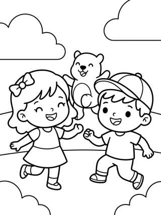 Desenho de Lila, Dan e Tito Brincando para colorir e imprimir grátis