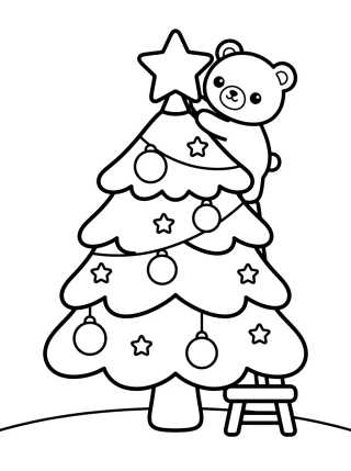 Árvore de Natal Enfeitada e Ursinho para colorir Desenho de Árvore de Natal Enfeitada e Ursinho para colorir e imprimir grátis