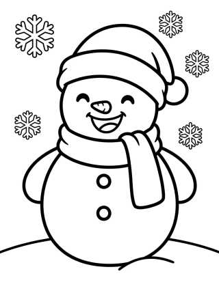 Desenho de Boneco de Neve Feliz com Cachecol para colorir e imprimir grátis