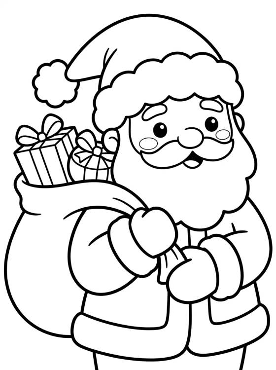 Desenho de Papai Noel Fofo com Presentes para colorir e imprimir grátis