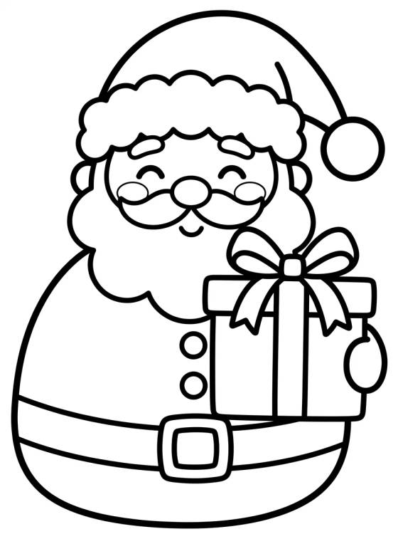 Desenho de Papai Noel Kawaii com Presente para colorir e imprimir grátis