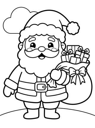 Papai Noel Kawaii com Presentes para colorir Desenho de Papai Noel Kawaii com Presentes para colorir e imprimir grátis