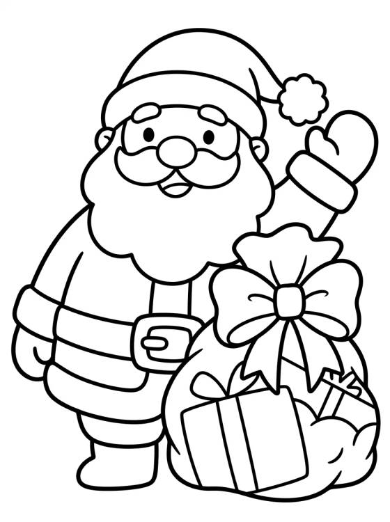 Desenho de Papai Noel Kawaii com Saco de Presentes para colorir e imprimir grátis