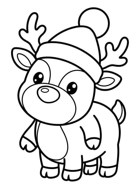 Rena de Natal com Gorro para colorir Desenho de Rena de Natal com Gorro para colorir e imprimir grátis