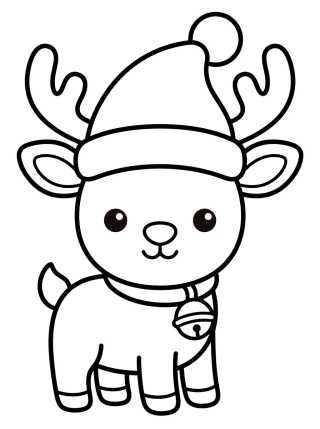 Desenho de Rena de Natal Fofinha com Touquinha para colorir e imprimir grátis